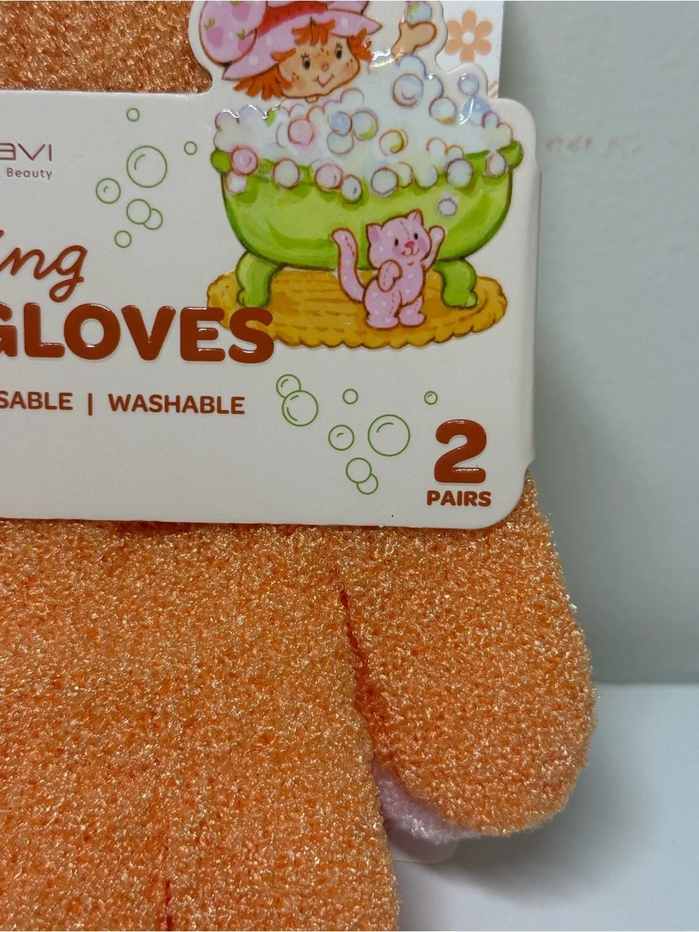 Strawberry Shortcake X Celavi Exfoliating Bath Gloves 2pk Orange Pink